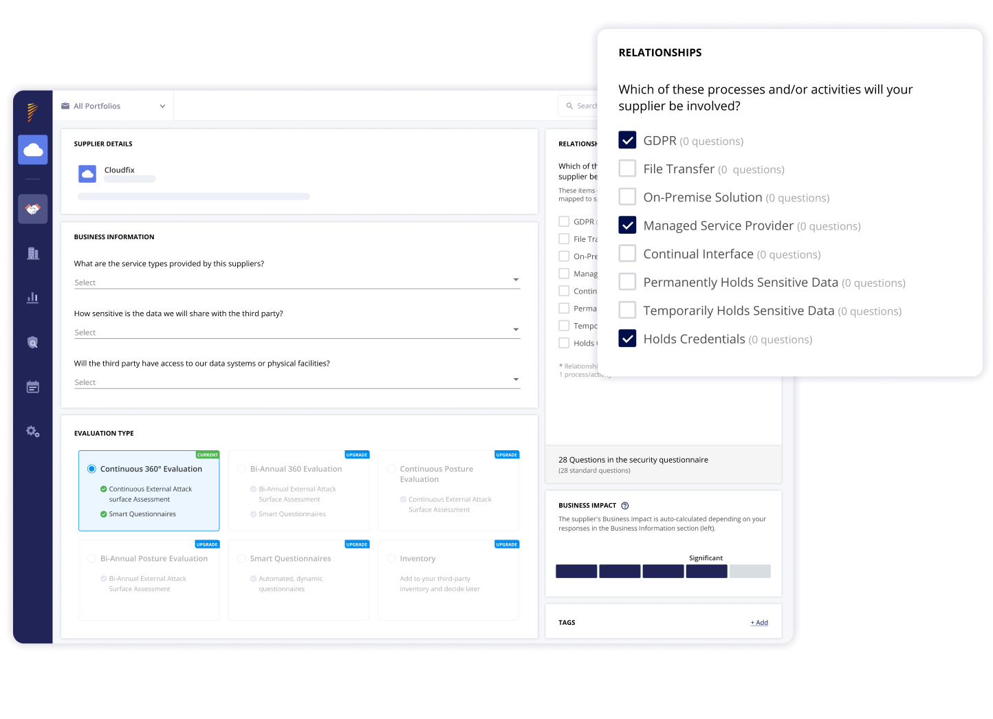 Panorays' Dashboard: Customized Questionnaires